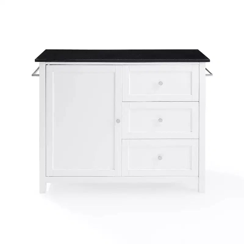 Îlot de cuisine roulant avec dessus en granit, noir/blanc, assemblage 1 personne