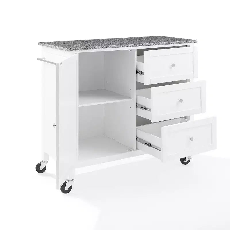 Îlot de cuisine roulant avec dessus en granit, noir/blanc, assemblage 1 personne