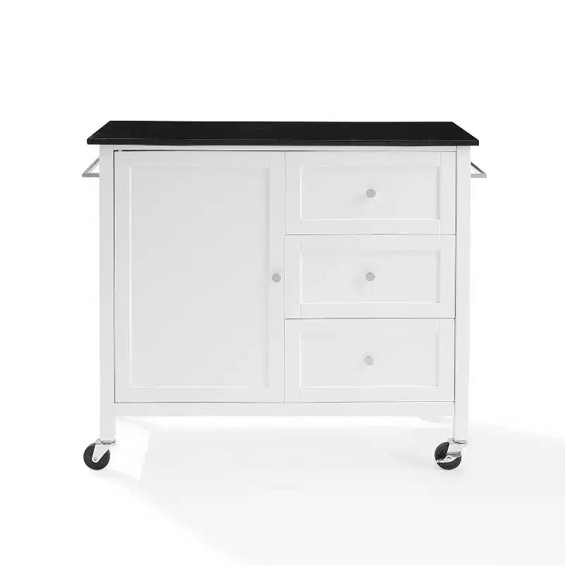 Îlot de cuisine roulant avec dessus en granit, noir/blanc, assemblage 1 personne