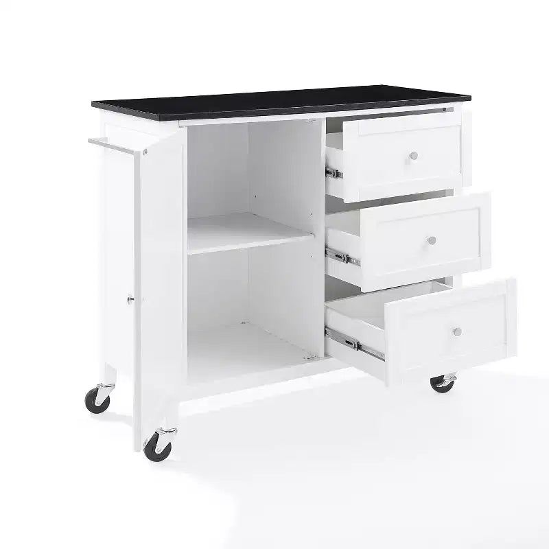 Îlot de cuisine roulant avec dessus en granit, noir/blanc, assemblage 1 personne