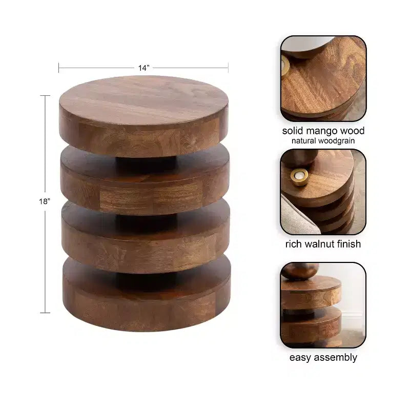 Table d'appoint ronde, noir/noyer, style milieu de siècle