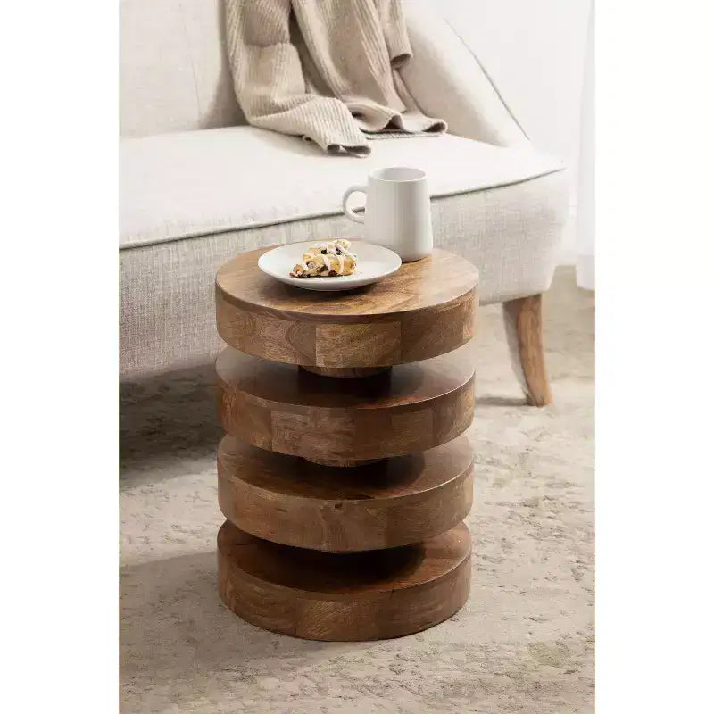 Table d'appoint ronde, noir/noyer, style milieu de siècle