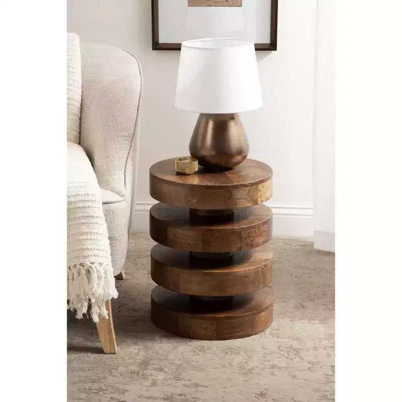 Table d'appoint ronde, noir/noyer, style milieu de siècle