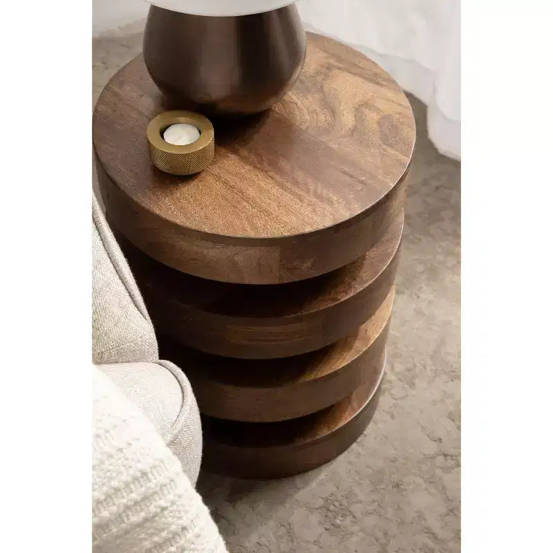 Table d'appoint ronde, noir/noyer, style milieu de siècle