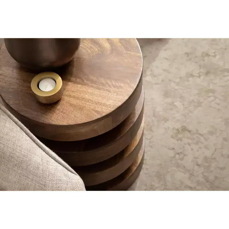 Table d'appoint ronde, noir/noyer, style milieu de siècle