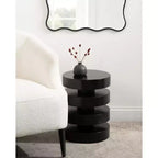 Table d'appoint ronde, noir/noyer, style milieu de siècle