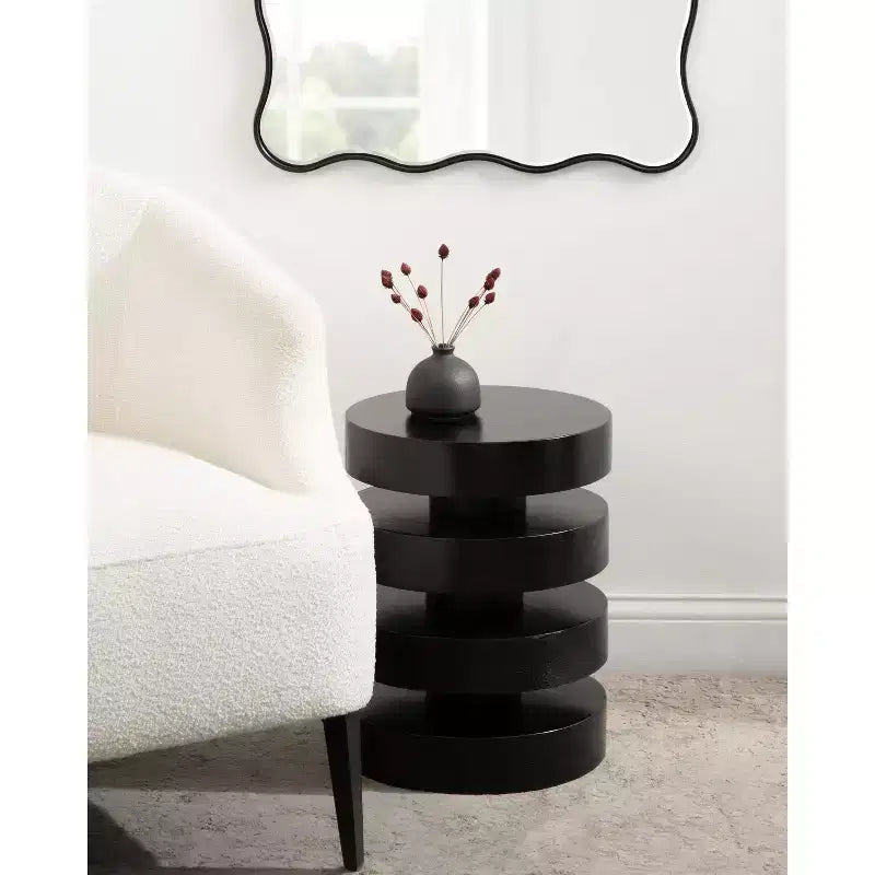 Table d'appoint ronde, noir/noyer, style milieu de siècle