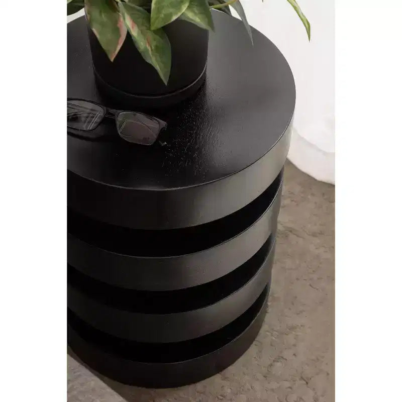 Table d'appoint ronde, noir/noyer, style milieu de siècle