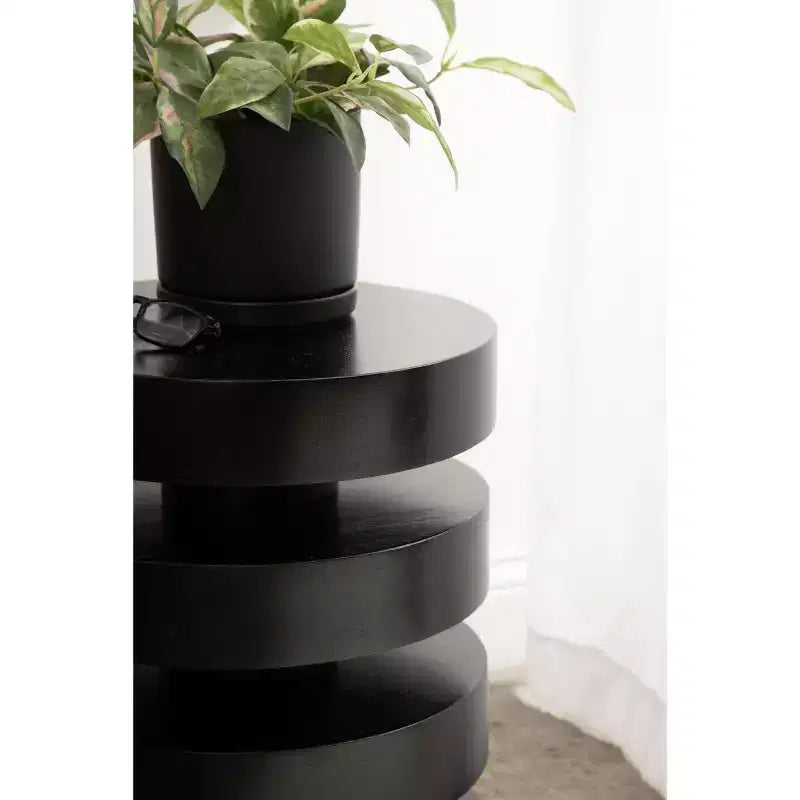 Table d'appoint ronde, noir/noyer, style milieu de siècle