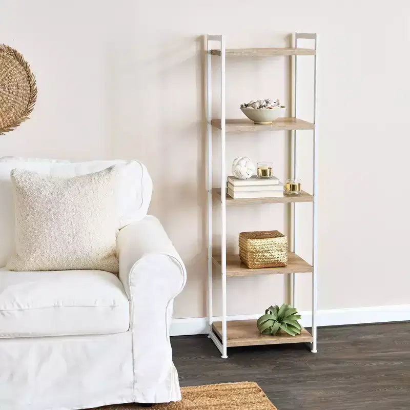 Étagère étroite blanche à 5 tablettes, assemblage par 1 personne