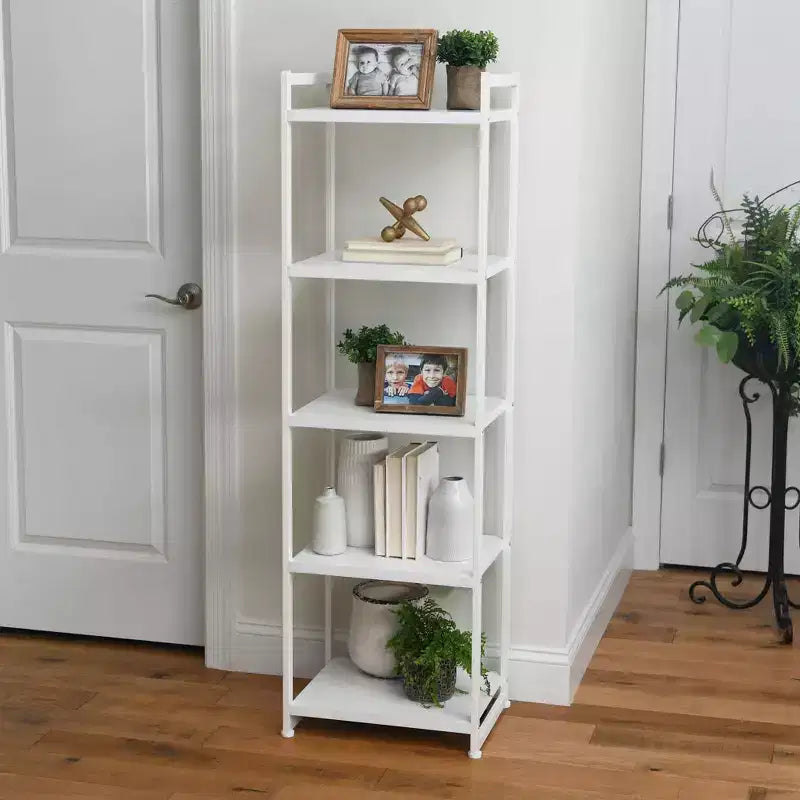 Étagère étroite blanche à 5 tablettes, assemblage par 1 personne