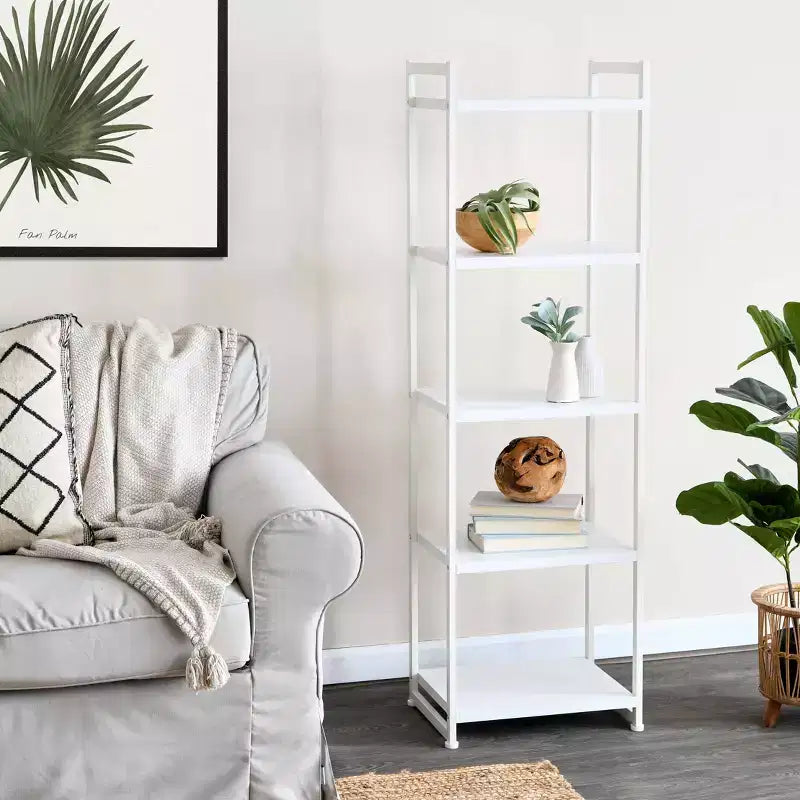 Étagère étroite blanche à 5 tablettes, assemblage par 1 personne