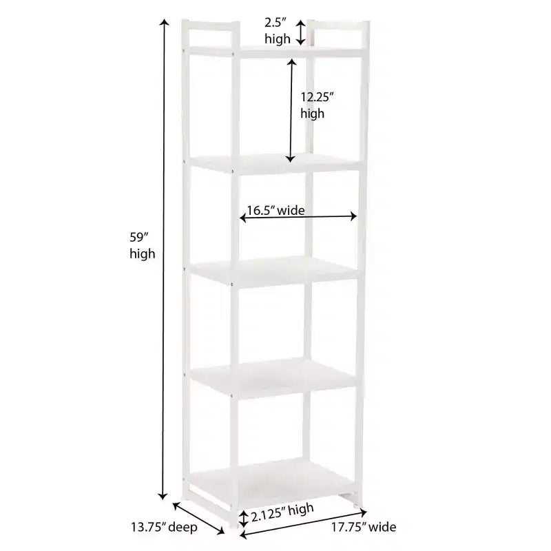 Étagère étroite blanche à 5 tablettes, assemblage par 1 personne