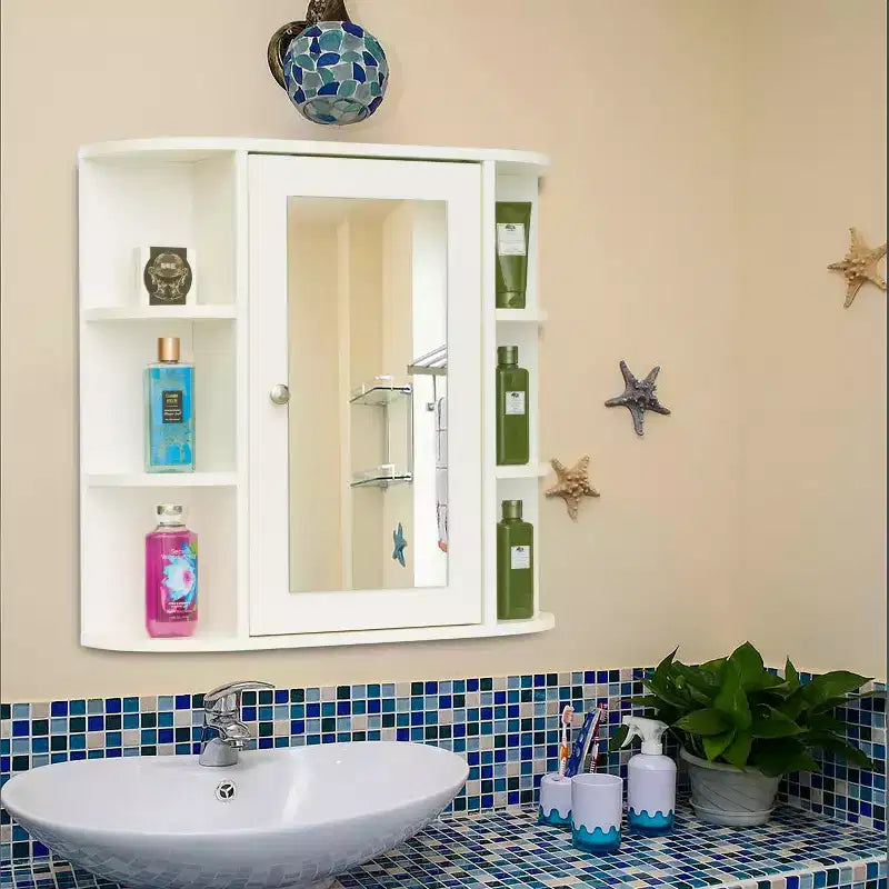 Armoire à pharmacie murale blanche avec porte miroir, 10 étagères