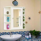 Armoire à pharmacie murale blanche avec porte miroir, 10 étagères