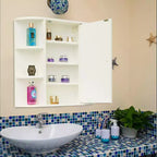 Armoire à pharmacie murale blanche avec porte miroir, 10 étagères