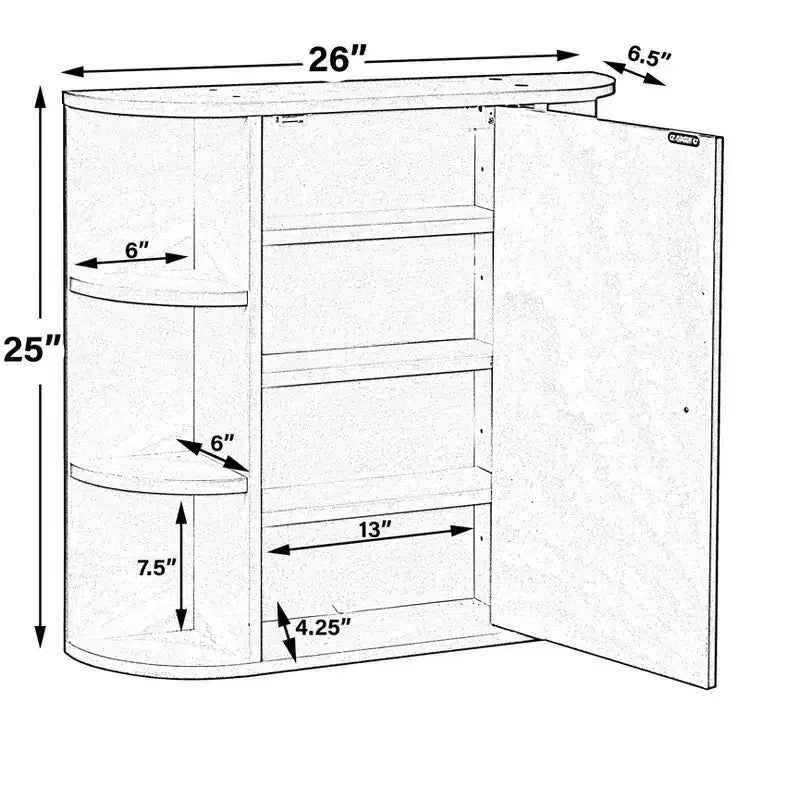 Armoire à pharmacie murale blanche avec porte miroir, 10 étagères