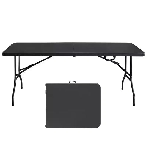 6 FT Portable Folding Table, Heavy Duty Fold in Half Utility Table with Handle, Adjustable Height Folding Table for Picnic Party Camping and Party