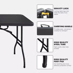 Table pliante noire réglable en hauteur, 1 personne, 1,8 m