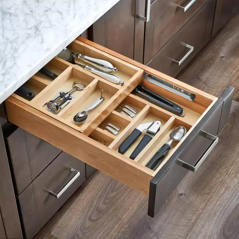 Organisateur de tiroir coulissant en bois avec coulisses à fermeture amortie, érable naturel, 1 tiroir, simple