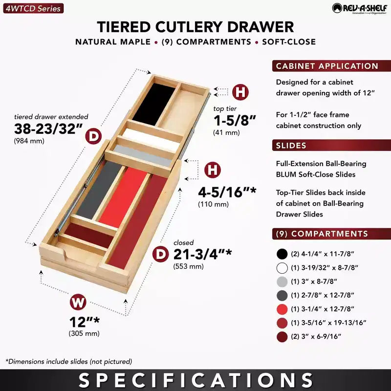 Organisateur de tiroir coulissant en bois avec coulisses à fermeture amortie, érable naturel, 1 tiroir, simple
