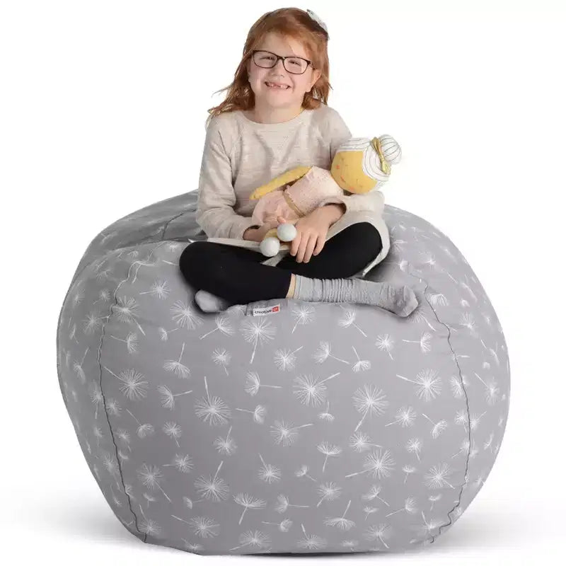 Creative QT Stuff 'n Sit Large 33'' Bean Bag Storage Cover for Stuffed Animals & Toys - Gray Dandelion Print - Toddler & Kids