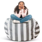 Creative QT Stuff 'n Sit Large 33'' Bean Bag Storage Cover for Stuffed Animals & Toys - Gray & White Stripe