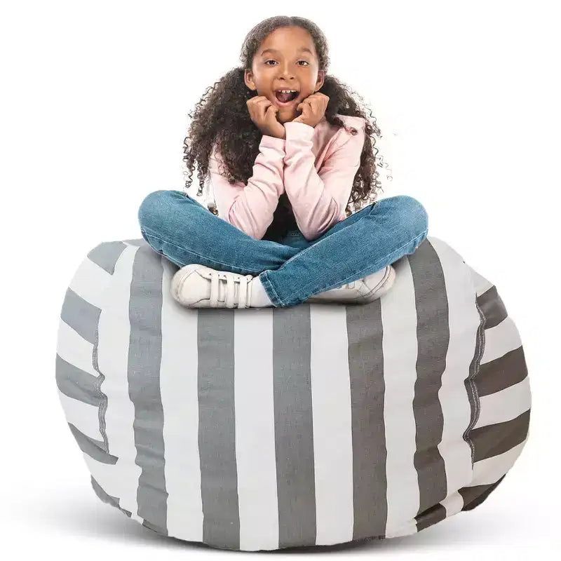 Creative QT Stuff 'n Sit Large 33'' Bean Bag Storage Cover for Stuffed Animals & Toys - Gray & White Stripe