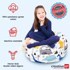 Housse de rangement pouf rayé gris et blanc – 1 place, enfants