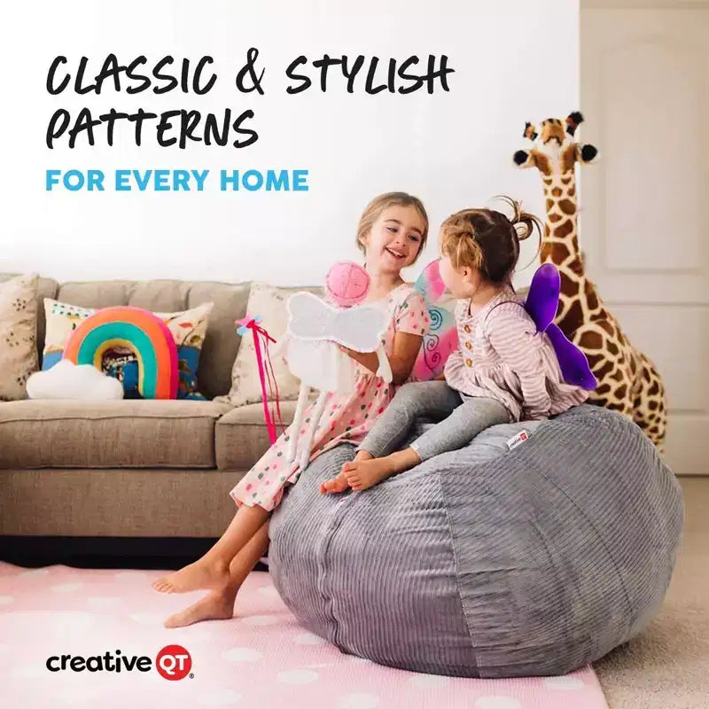 Housse de rangement pouf rayé gris et blanc – 1 place, enfants