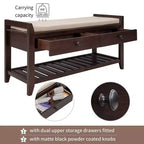 Banc de rangement capitonné 1 personne avec tiroirs Espresso / Pin ancien