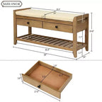 Banc de rangement capitonné 1 personne avec tiroirs Espresso / Pin ancien