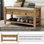 Banc de rangement capitonné 1 personne avec tiroirs Espresso / Pin ancien