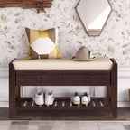 Banc de rangement capitonné 1 personne avec tiroirs Espresso / Pin ancien