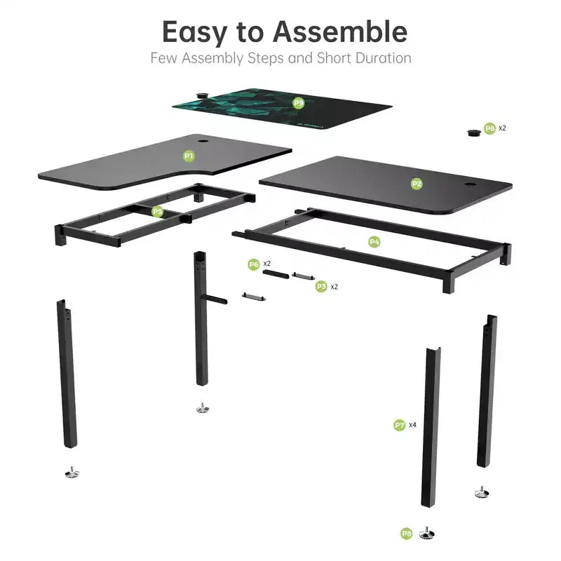 Bureau d'angle noir, 60"×23", individuel