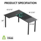 Bureau d'angle noir, 60"×23", individuel