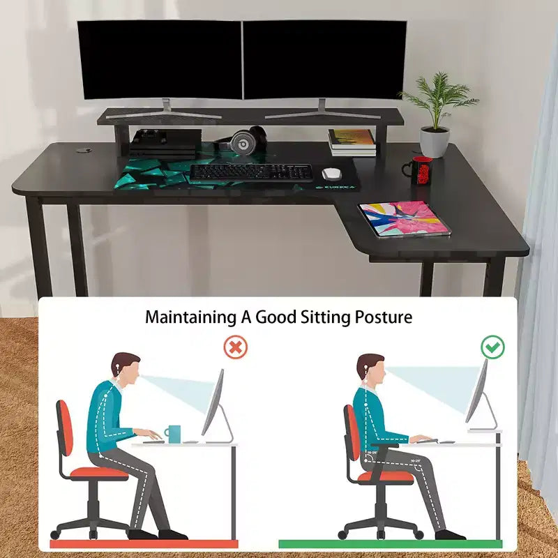 Bureau d'angle noir, 60"×23", individuel