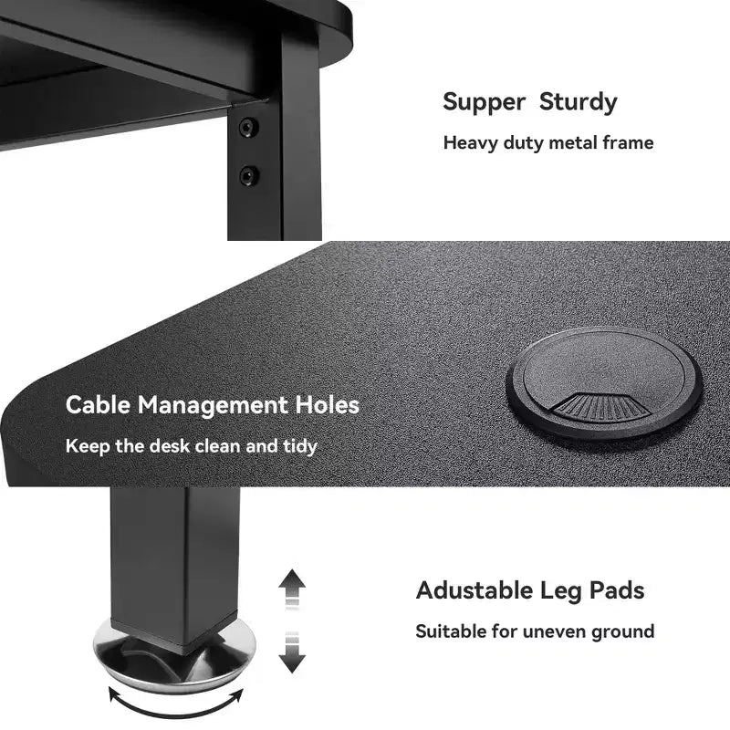 Bureau d'angle noir, 60"×23", individuel