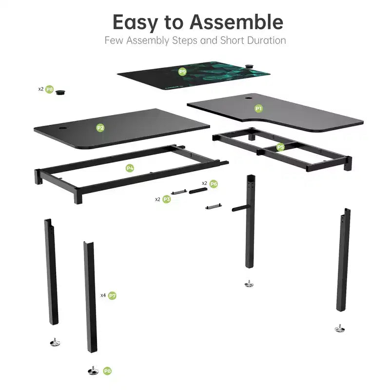 Bureau d'angle noir, 60"×23", individuel