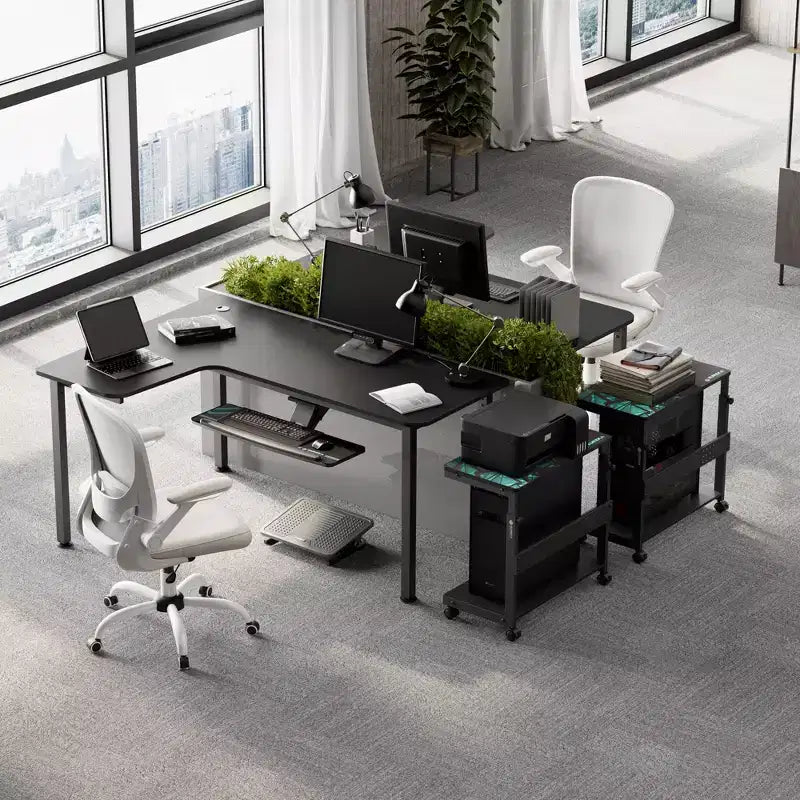 Bureau d'angle noir, 60"×23", individuel