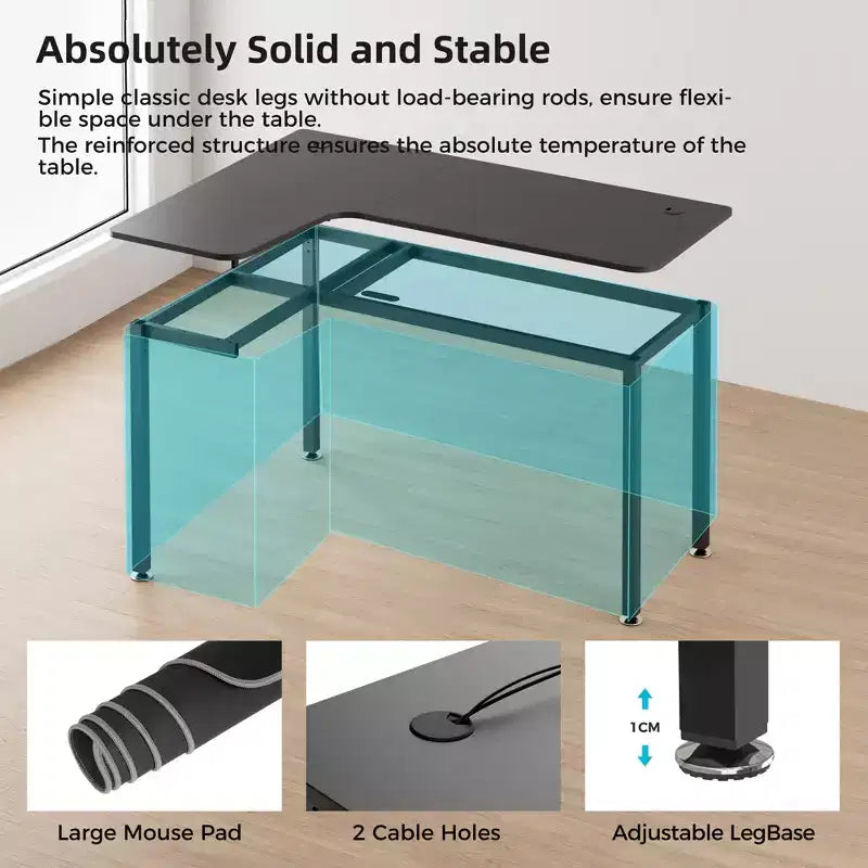 Bureau d'angle noir, 60"×23", individuel
