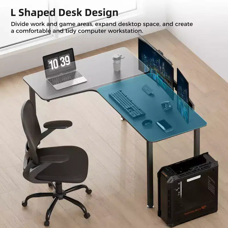 Bureau d'angle noir, 60"×23", individuel