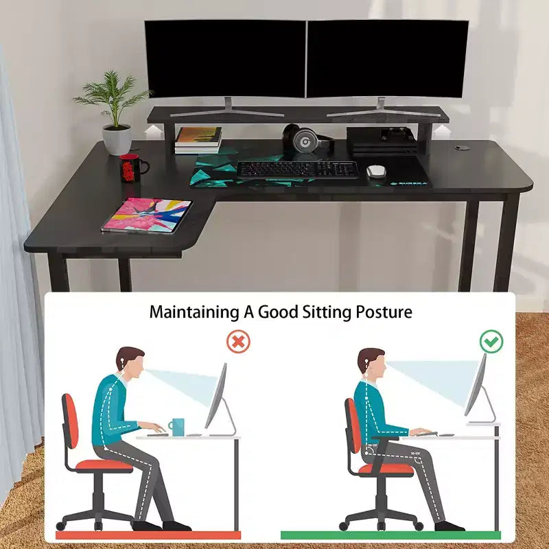 Bureau d'angle noir, 60"×23", individuel
