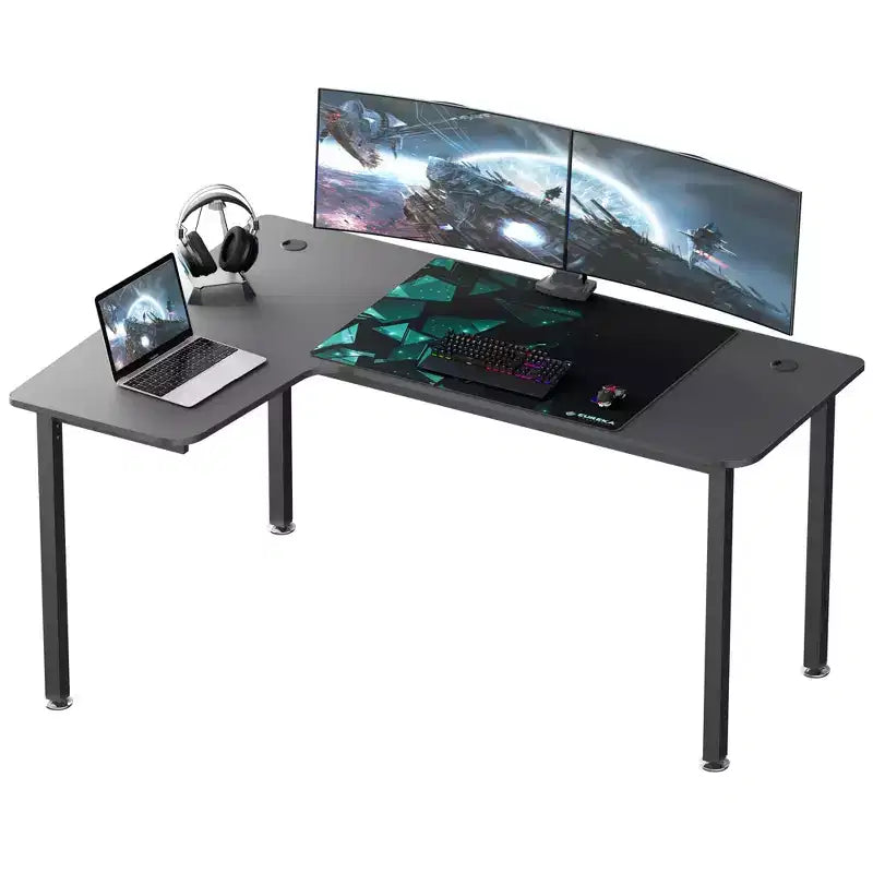 Bureau d'angle noir, 60"×23", individuel
