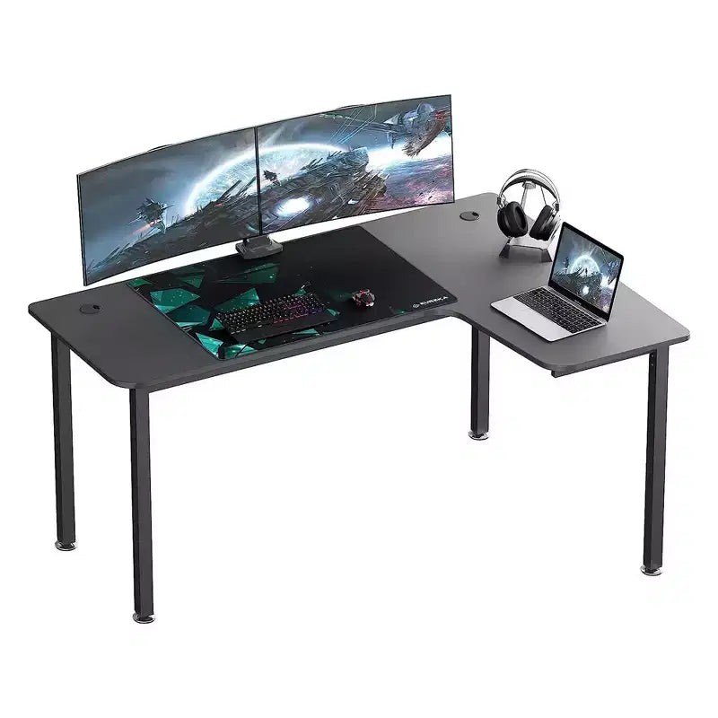 Bureau d'angle noir, 60"×23", individuel