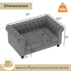 Causeuse Chesterfield en velours gris, 2 places