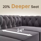 Causeuse Chesterfield en velours gris, 2 places