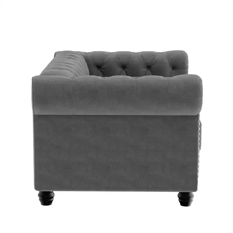 Causeuse Chesterfield en velours gris, 2 places