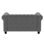 Causeuse Chesterfield en velours gris, 2 places