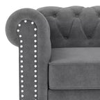 Causeuse Chesterfield en velours gris, 2 places